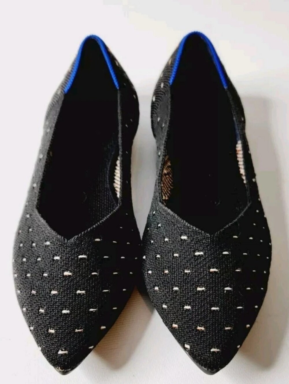 Rothy's Women's Ivory Dot Black Point Toe Ballet Flats! Size 8 Excellent